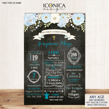 Load image into Gallery viewer, Floral First Communion Chalkboard Sign - Baptism Poster Any Event Or Info - Digital Or Printed Cfc0004
