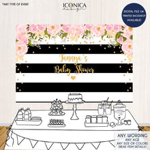 Load image into Gallery viewer, Birthday Floral Party Backdrop, Black And White Stripes, 30 and fabulous, Milestone Birthday Backdrop, 30th Banner, Any Event, Printed BBD0079
