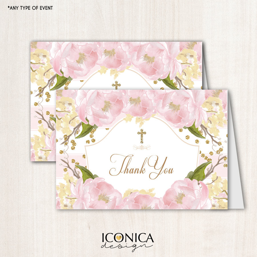 Floral Religious Thank You Cards /set Of 10/ A2 Folded / White Or Cream A2 Envelopes Included / Non Personalized - Printed Cards TCF0003