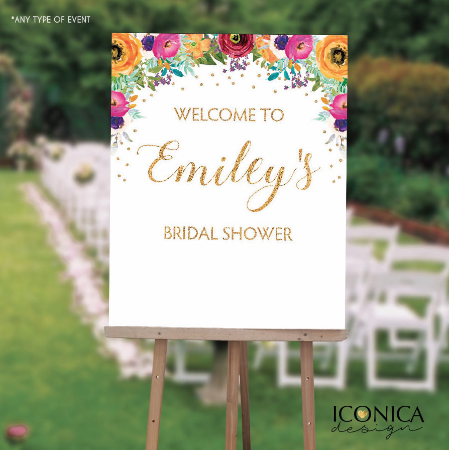 Floral Bridal Shower Welcome Sign, Floral Multicolor Sign - Garden Party - Printed