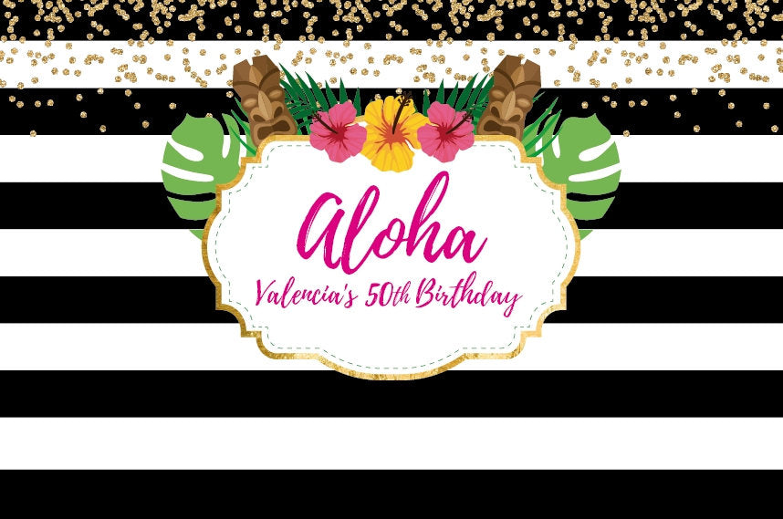 Tropical Luau Bridal Shower Backdrop Summer Parties - Floral Dessert Table Banner - Tiki Party Pool Party Printed