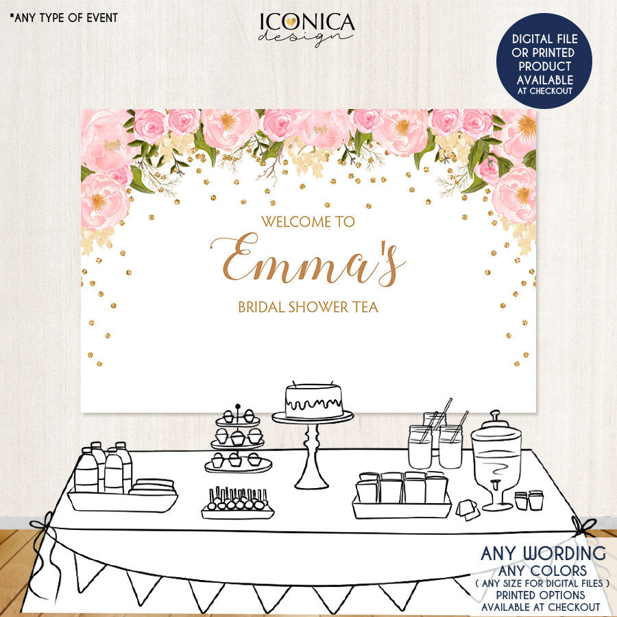 Floral Bridal Shower Backdrop, Tea Party Dessert Table Banner, Any Event, Watercolor Flowers Garden Printed BBR0020