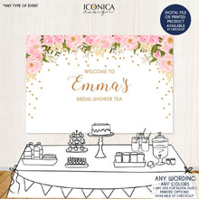 Load image into Gallery viewer, Floral Bridal Shower Backdrop, Tea Party Dessert Table Banner, Any Event, Watercolor Flowers Garden Printed BBR0020
