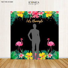 Load image into Gallery viewer, Flamingo Party Backdrop - Tropical Luau Backdrop Summer Parties - Let&#39;s Flamingle - Tiki Party Pool Party Printed Or Printable File BAE0020
