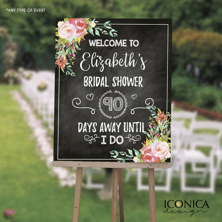 Bridal Shower Welcome Sign Floral ,Honeymoon Shower Chalkboard Poster,Wedding Poster,Wedding Chalkboard,Printed Or Printable File SWBR002
