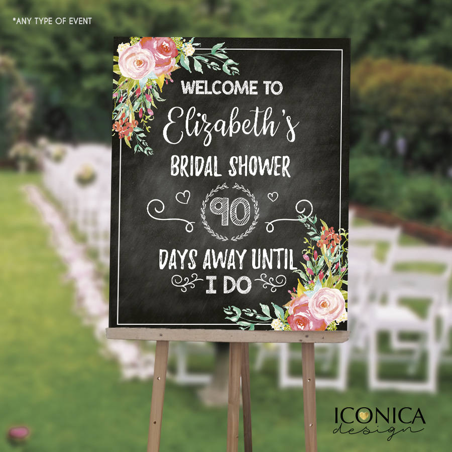 Floral Bridal Shower Welcome Sign, Garden Party Chalkboard Poster, Wedding Poster, Wedding Chalkboard, Printed SWBR002