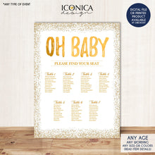 Load image into Gallery viewer, BABY SHOWER Seating Chart Board, Oh baby Gold Seating Chart, Gold Guest List Chart , Any Color, Gold Confeti, Printed SCW0027
