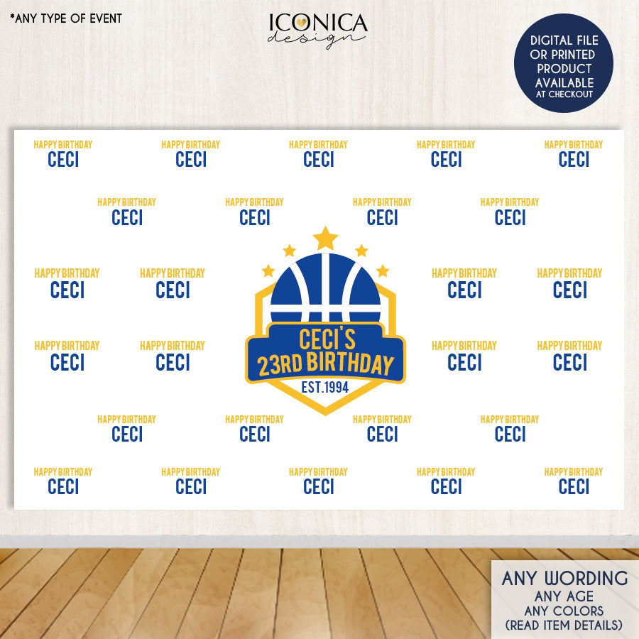 Basketball Photo Booth Backdrop, Custom Step and Repeat Backdrop, Basketball Birthday banner, Sports Party, Printed or Digital File BBD0087