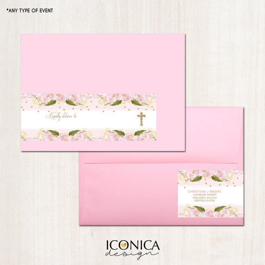 Envelope Wrappers 8x2", Personalized, Printed Labels, Full Color, Floral Striped pink Collection