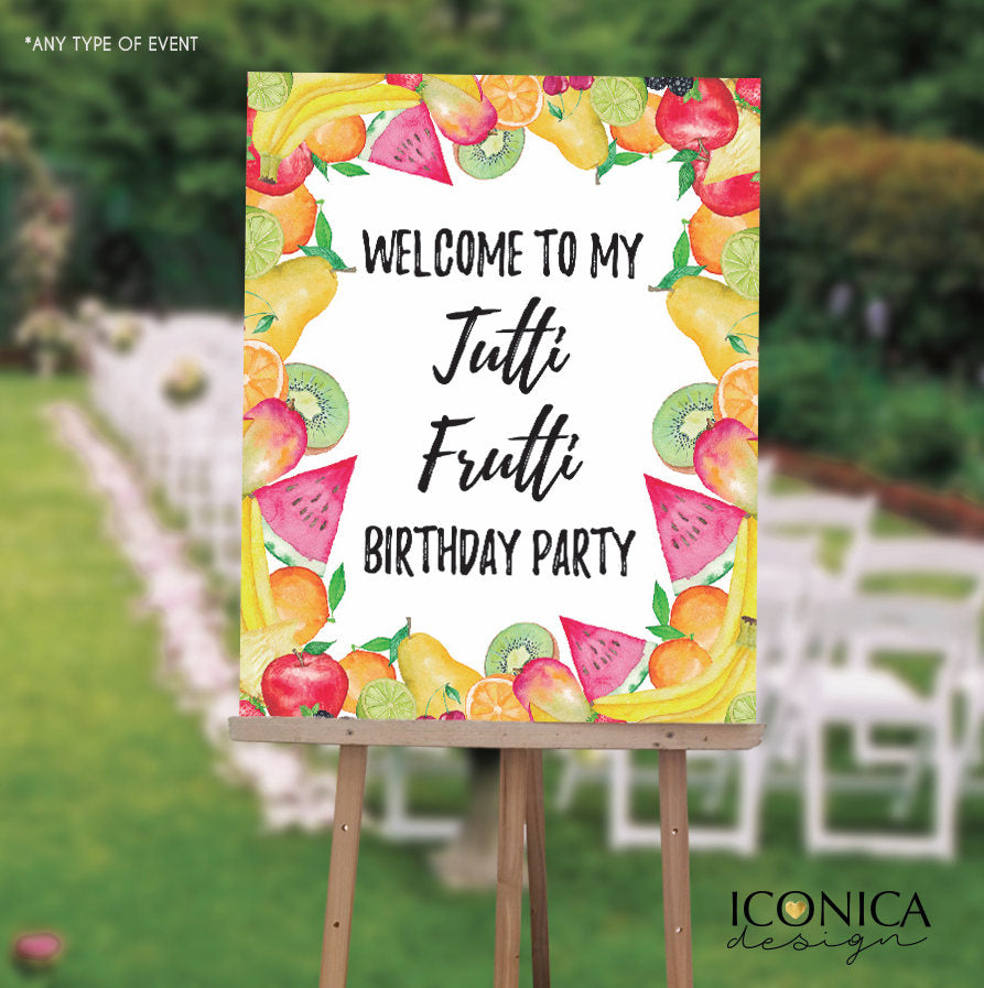 Tutti Frutti Party Welcome Sign, Two-tti Frutti Party Decor, Fruits Party Birthday Sign, Text in any Color, Printed SWBD008