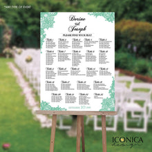 Load image into Gallery viewer, Wedding Seating Chart Board, Teal Printable Guest List Chart, Seating Chart Template, Lace Teal Wedding, Printed
