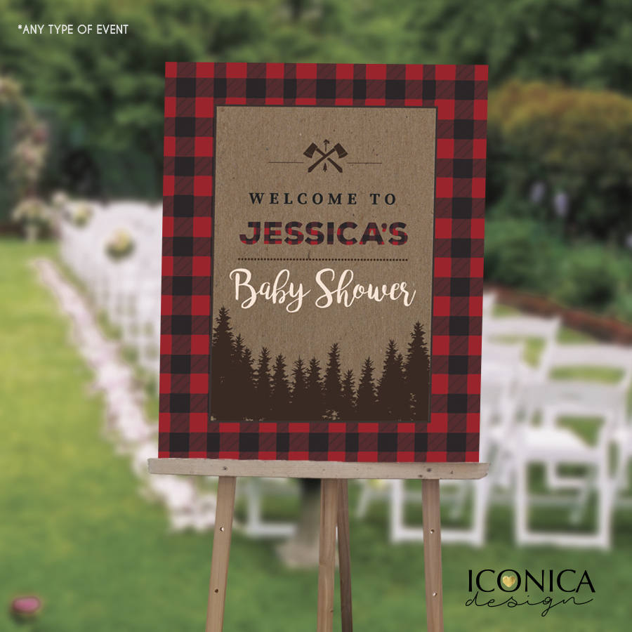 Lumberjack Baby Shower Welcome Sign , Buffalo Plaid Sign,Flannel Plaid, Printed