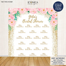 Load image into Gallery viewer, Floral Pink and Gold Photo Booth Backdrop,Custom Step And Repea Bridal Shower Party Backdrop, pink peonies ,Printed BBR0021
