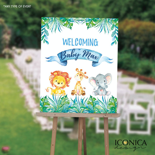 Safari Baby Shower Welcome Sign , Jungle Safari Welcome Sign, Boy Safari Welcome Sign, Printed SWBS004