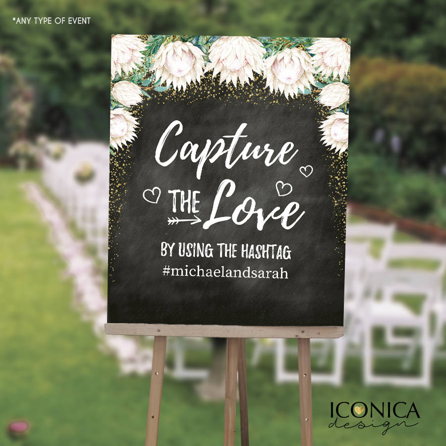 White Floral WEDDING Sign, Capture the love Chalkboard Poster, Wedding Poster, Wedding Chalkboard, Printed