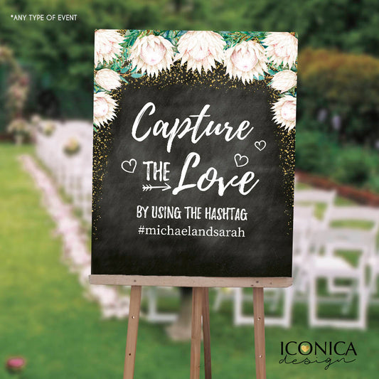 White Floral WEDDING Sign, Capture the love Chalkboard Poster, Wedding Poster, Wedding Chalkboard, Printed