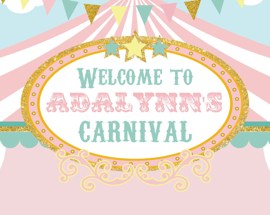 Circus Birthday Backdrop,Carousel Party,Carnival Theme,Circus Party Decor, First Birthday, Personalized, Bbd0013