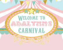 Load image into Gallery viewer, Circus Birthday Backdrop,Carousel Party,Carnival Theme,Circus Party Decor, First Birthday, Personalized, Bbd0013
