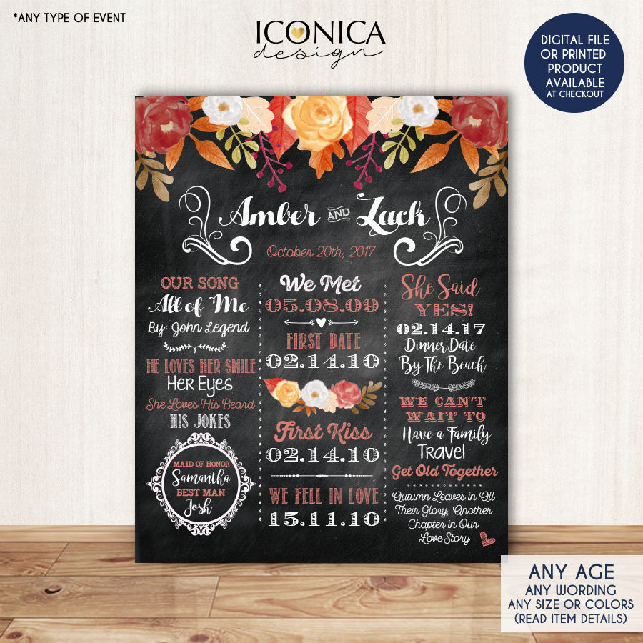 Fall Engagement Chalkboard Sign, Floral Fall Party Sign, Fall Poster, Free Shipping Printed Or Printable File