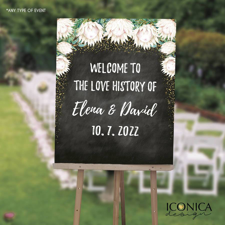 White Floral WEDDING Welcome Sign, Garden Party Chalkboard Poster, Wedding Poster, Wedding Chalkboard, Printed SWWD002