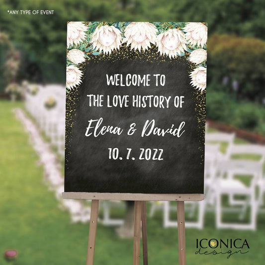 White Floral WEDDING Welcome Sign, Garden Party Chalkboard Poster, Wedding Poster, Wedding Chalkboard, Printed SWWD002