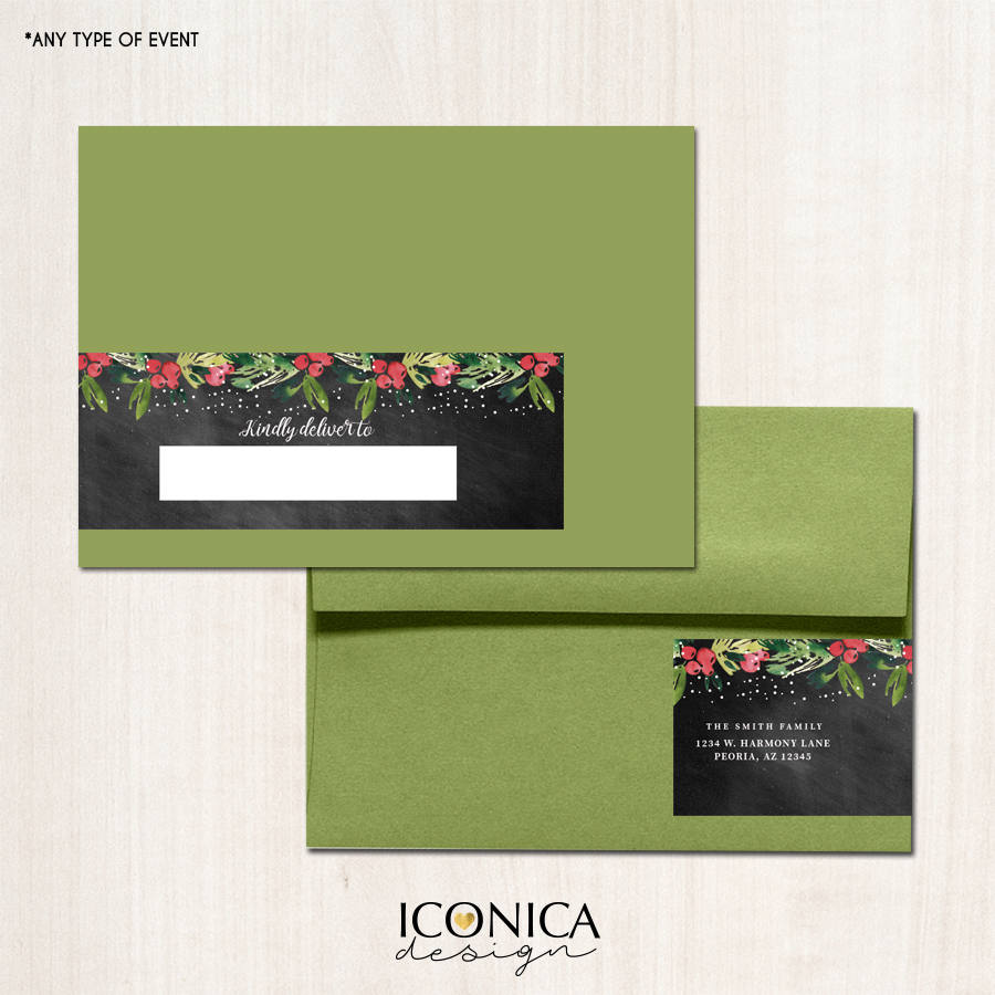 Envelope Wrappers 8x2" Printed, Holiday Chalkboard Collection, Holiday Garland,  christmas mistletoe