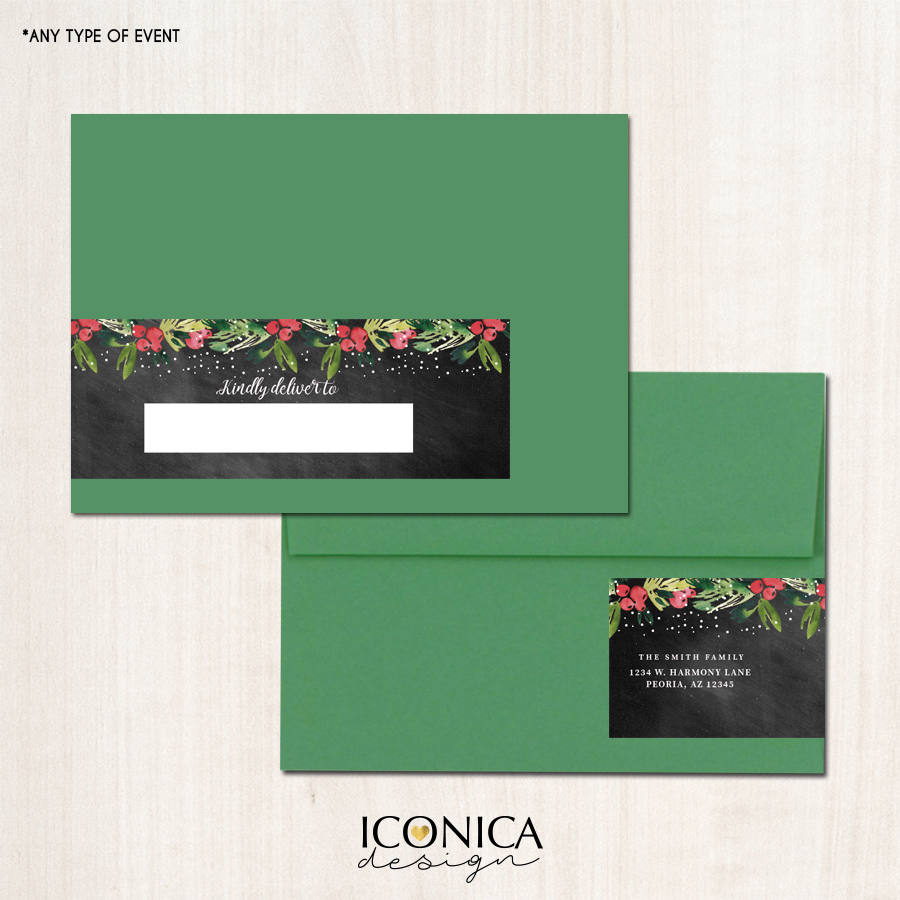 Envelope Wrappers 8x2" Printed, Holiday Chalkboard Collection, Holiday Garland,  christmas mistletoe
