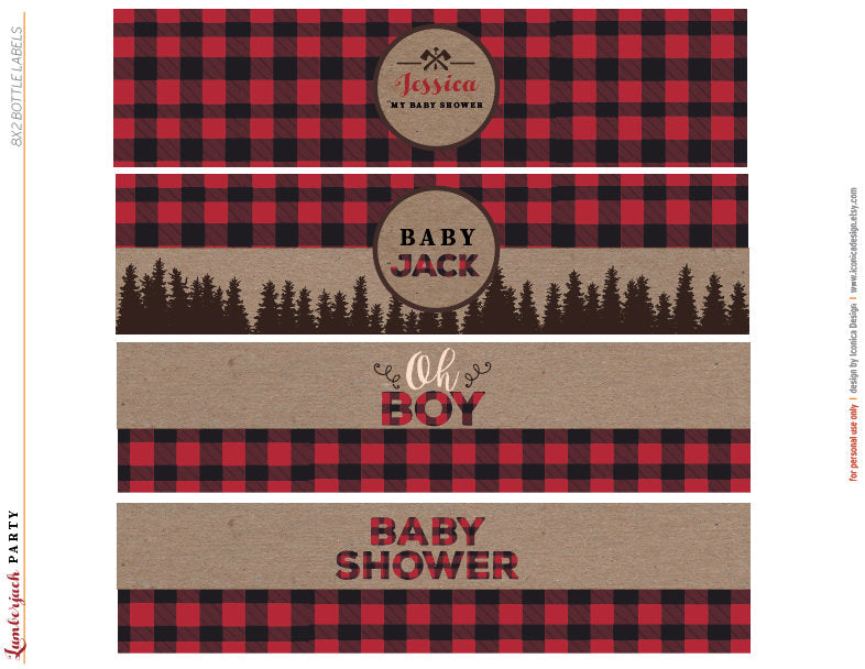 Lumberjack Bottle Labels || Plaid Wilderness Camping || Bottle Wrappers || Personalized Bottle Labels || Printed Or Printable File