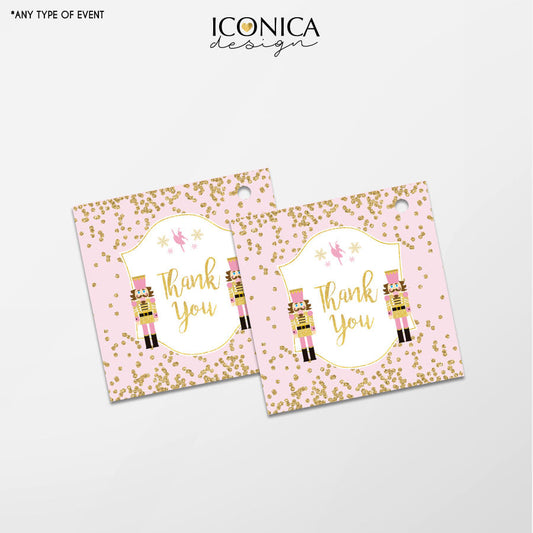 Nutcracker Favor Tags - Nutcracker Gift Tags - Thank You Tags - Pink and Gold Confetti Tags, Digital File Or Printed Gift Tags