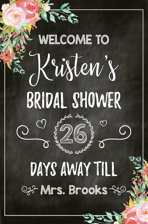 Floral Bridal Shower Welcome Sign, Garden Party Chalkboard Poster, Wedding Poster, Wedding Chalkboard, Printed SWBR002
