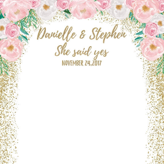 Floral Pink and Gold Photo Booth Backdrop,Custom Step And Repea Bridal Shower Party Backdrop, pink peonies ,Printed BBR0021