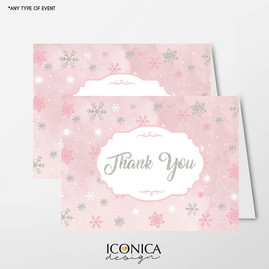 Winter Wonderland cards,Pink Watercolor Christmas Thank You Cards,set Of 10 A2 Folded cards, A2 Envelopes Included, Printed Cards TCF0006