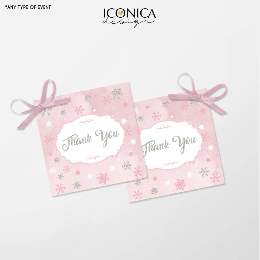 Winter Wonderland Favor Tags - Christmas Gift Tags - Thank You Tags - Pink and Silver Tags, Digital File Or Printed Gift Tags