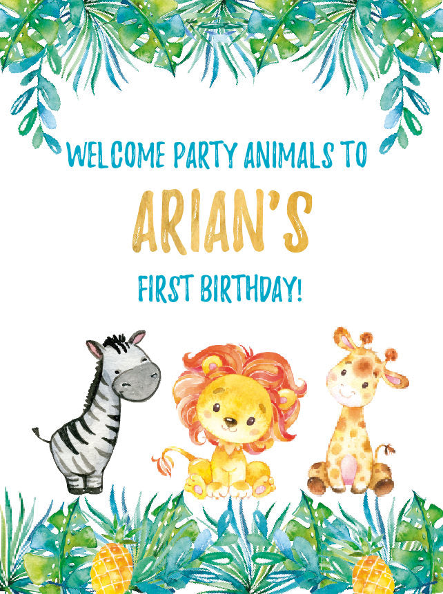 Safari First Birthday Welcome Sign , Jungle Safari Welcome Sign, Boy Safari Welcome Sign, Printed SWBS005