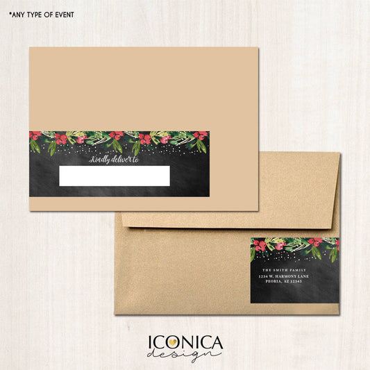 Envelope Wrappers 8x2" Printed, Holiday Chalkboard Collection, Holiday Garland,  christmas mistletoe