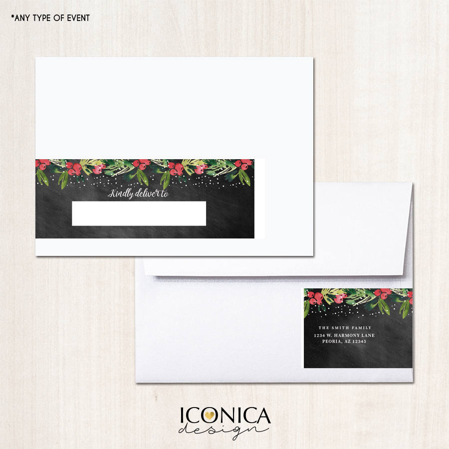 Envelope Wrappers 8x2" Printed, Holiday Chalkboard Collection, Holiday Garland,  christmas mistletoe