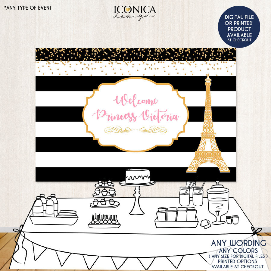 Virtual Baby Shower Frecnh Baby Shower Party Backdrop, Made in Paris, Hot Air Balloon Baby Shower Banner, Any Wording, French Party, BBS0037