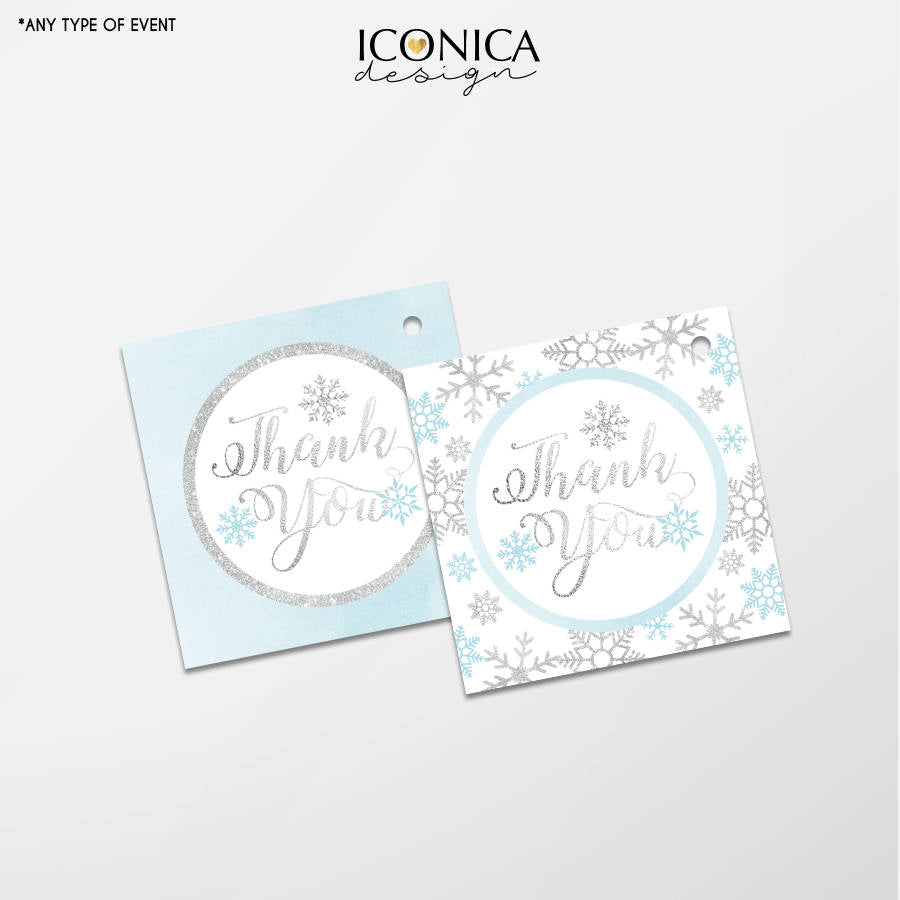 Winter Wonderland Favor Tags, Christmas Gift Tags, Thank You Tags, Light Blue and Silver Tags, Digital File Or Printed Gift Tags