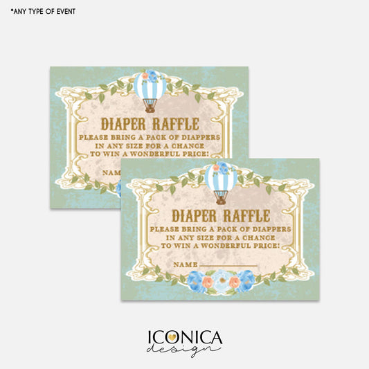 Hot Air balloon Diaper Raffle Ticket 3.5x2.5" Book Request Cards / Non Personalized Text  || Vintage Baby Shower || Mint Green Cards