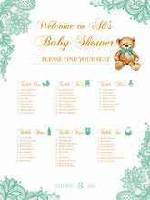 Load image into Gallery viewer, Baby Shower Seating Chart Board, Mint green LACE, Printed Seating Chart Guest List, Seating Chart Template, any color, SCW0021

