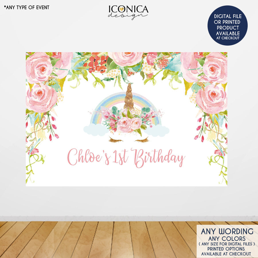 Unicorn Party Backdrop, Floral Unicorn Baby Shower, Personalized Magical Unicorn First Birthday, Virtual Baby Shower