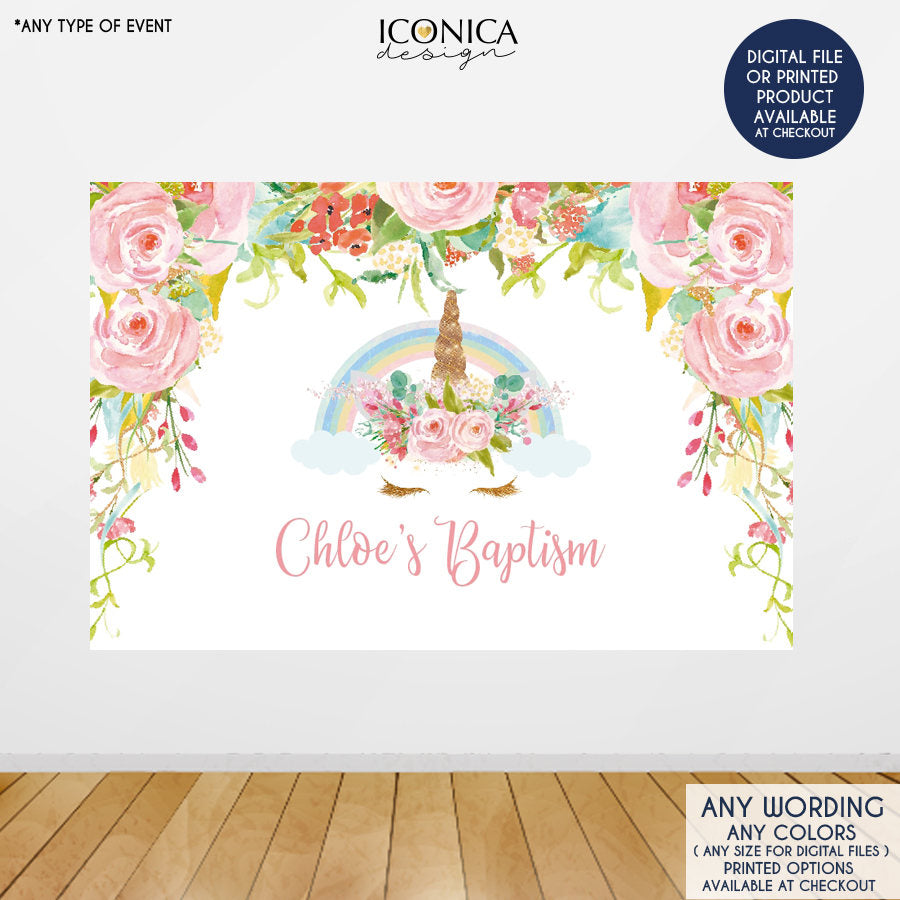 Unicorn Party Backdrop, Floral Unicorn Baby Shower, Personalized Magical Unicorn First Birthday, Virtual Baby Shower
