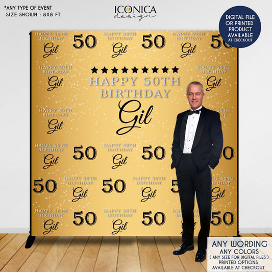 Birthday Backdrop, 50th Birthday Custom Step And Repeat Backdrops, Milestone Birthday Backdrop,Personalized birthday, Backdrop, Printed BBD0088