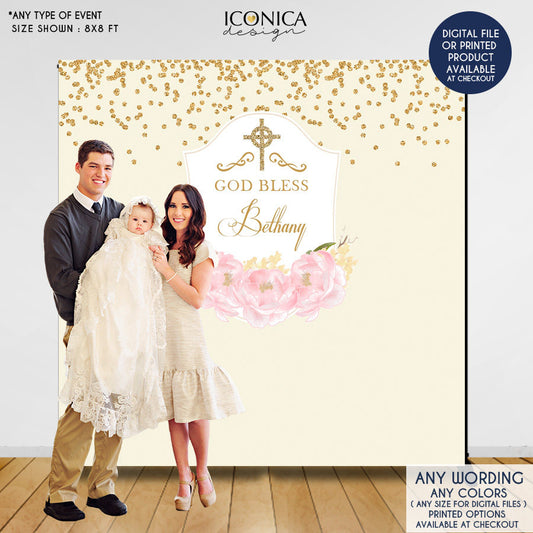 Baptism Backdrop, First Communion Backdrop, Floral Photo Backdrop,Blue Peonies,Printed BFC0002