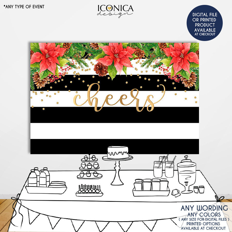 Holiday Photo Booth Backdrop, Christmas Party backdrop, CHEERS Festive Backdrop, Striped Holiday Banner, Printed BHO0015