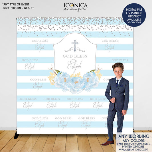First Communion Backdrop, Baptism Backdrop, Floral Photo Backdrop,Blue Peonies,Printed BFC0012