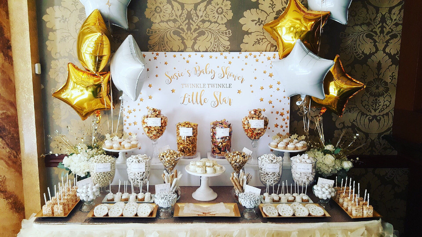 Twinkle Twinkle Baby Shower Party Backdrop, Twinkle Little Star Banner - Gold Stars backdrop- Printed Or Printable File BBS0048