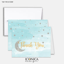 Load image into Gallery viewer, Twinkle Thank You Cards,Moon and stars Watercolor Cards,set Of 10,A2 Folded White Or Cream Envelopes,Non Personalized-Printed Cards TCF0010
