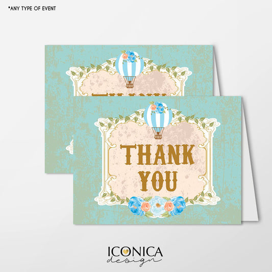 Vintage Hot Air Balloon Thank You Cards,Vintage Reply Cards/set Of 10/A2 Folded/White Or Cream A2 Envelopes/Non Personalized-Printed Cards