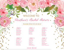 Load image into Gallery viewer, Bridal Shower Seating Chart Board, Floral Pink Gold Confetti, Printed Seating Chart Guest List Seating Chart Template, SCW0020
